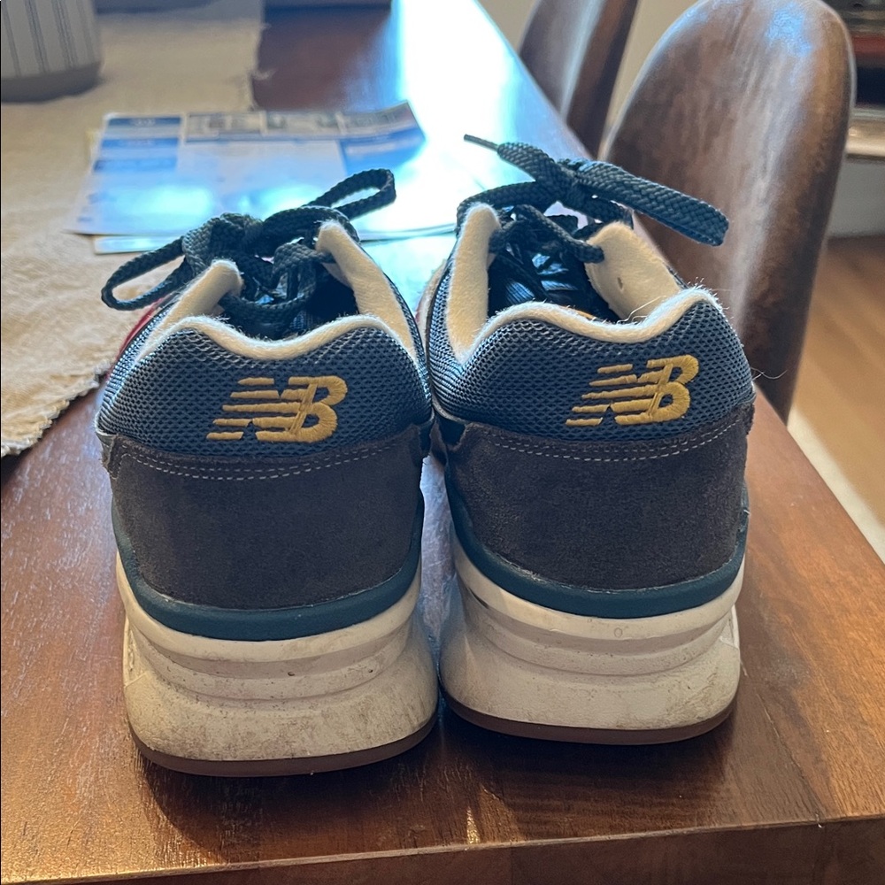 New Balance Red Blue Yellow Suede Mesh Colorblock Athletic Sneakers - Picture 4 of 6